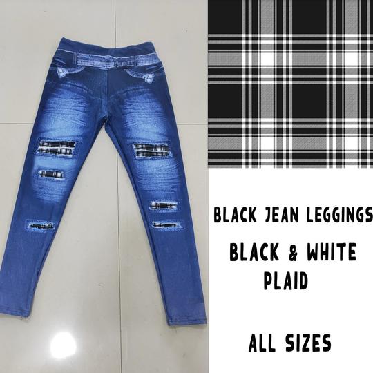 Blue Jean Black & White Plaid Leggings