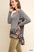 S Only - Long Sleeve Floral Print Ruffle Shirt