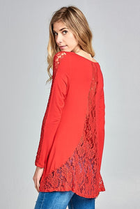Red Lace Detail Long Sleeve Tunic