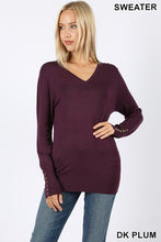 *M only* Dark Plum V-Neck Sweater with Rose Gold Buttons