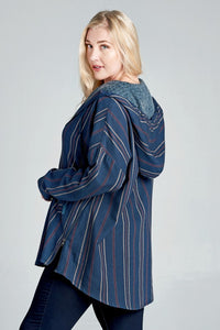 Navy Striped Hooded Jacket