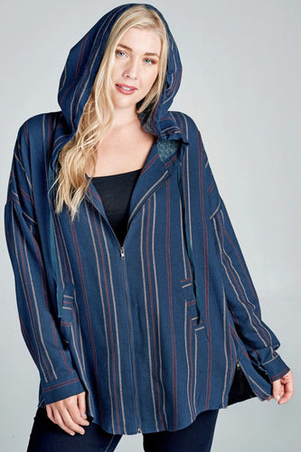 Navy Striped Hooded Jacket