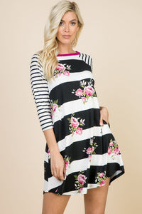 Floral Striped Spring Tunic Dress