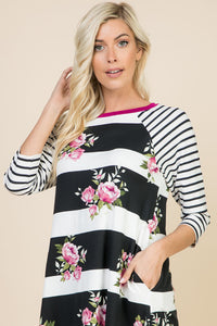 Floral Striped Spring Tunic Dress
